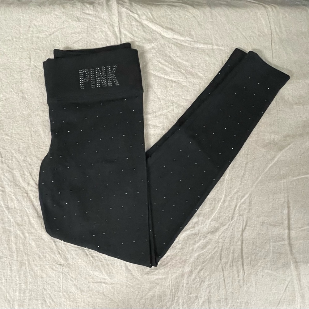 RARE! Y2K VINTAGE PINK Victoria Secret Black Bling Leggings XS